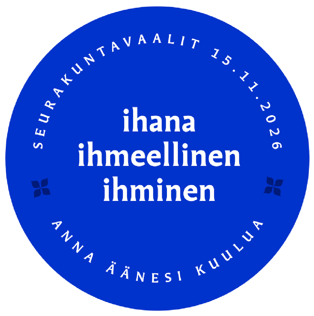 Sininen pallo jonka sisällä teksti: ihana, ihmeellinen ihminen.