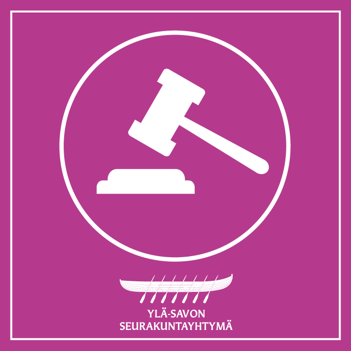 Puheenjohtajan nuija ja seurakuntayhtymän logo.