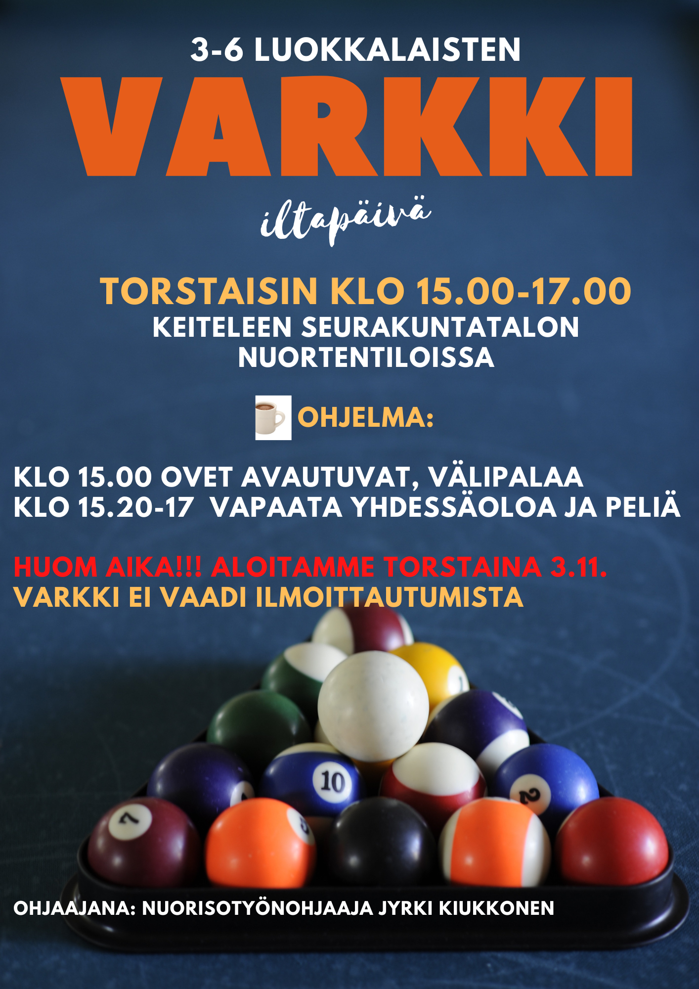 3-6 lk Varkki-iltapäivä kokoontuu torstaisin Keiteleen srk:n nuortentiloissa klo 15-17.