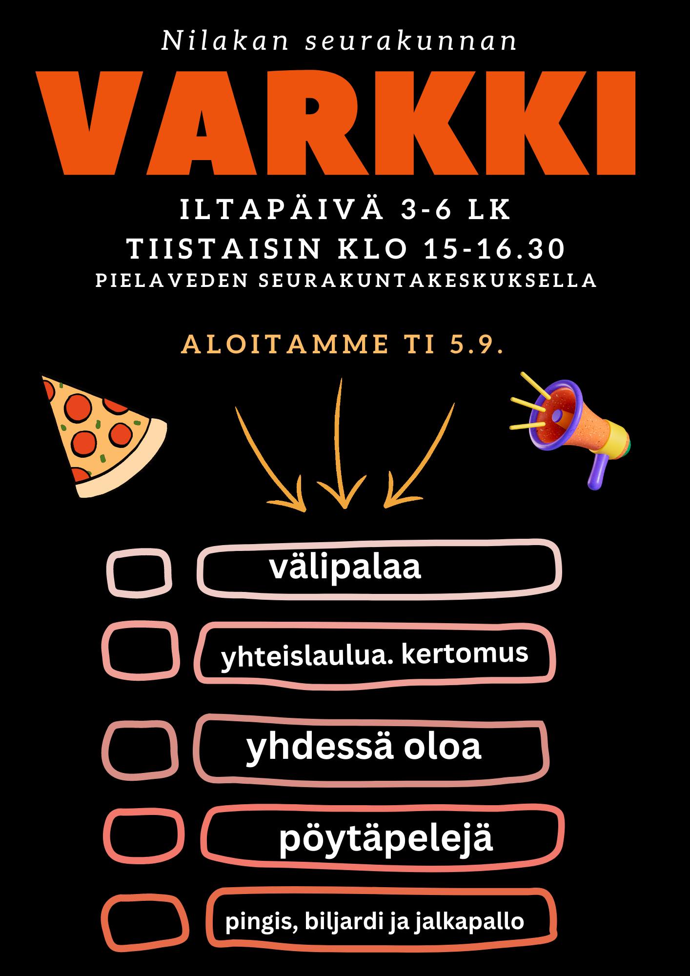 3-6 lk Varkki-iltapäivä kokoontuu tiistaisin srk:n nuortentiloissa klo 15-16.30.
