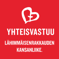 Yhteisvastuun sydän logo, teksti: Lähimmäisenrakkauden kansanliike.