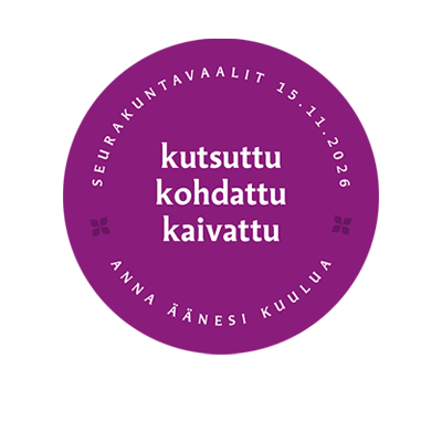 Ympyrä, jossa teksti: Kutsuttu, kohdattu, kaivattu.